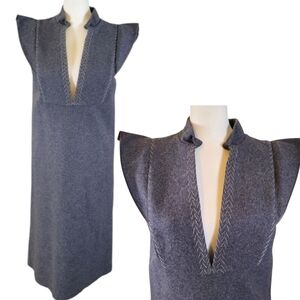 Shelly Steffee Designer Grey Wool Blend Sheath Midi Dress Luxury Designer Size 6